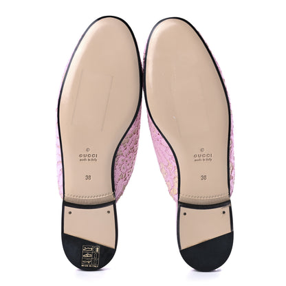 Gucci Lace Malaga Kid Womens Princetown Slippers 38 Sugar Pink Skin Rose 5 of 8