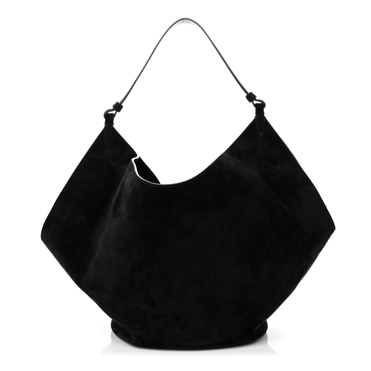 Suede Calfskin Medium Lotus Tote Black