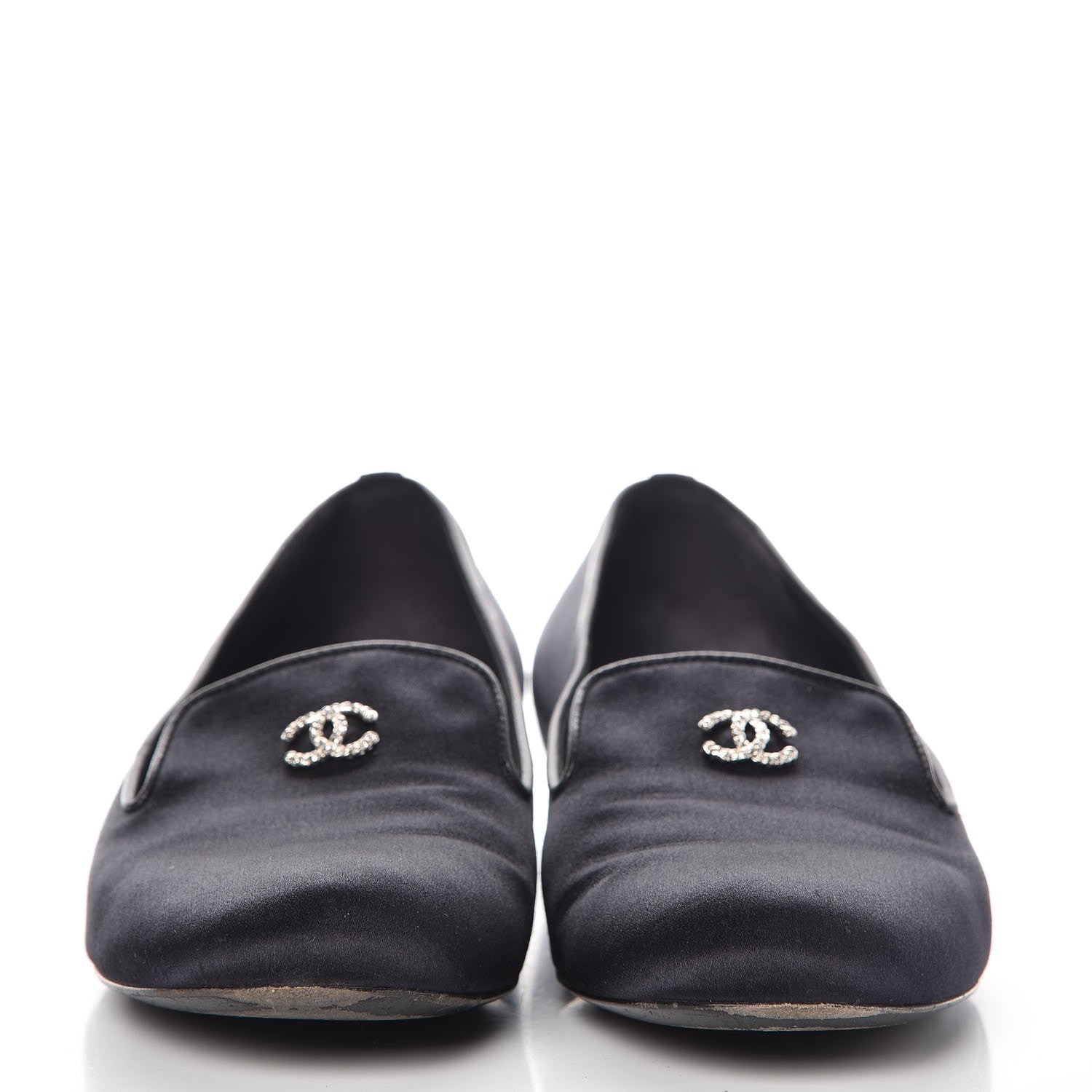 Chanel Satin Pearl CC Loafers 36.5 Black 2 of 10