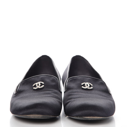 Chanel Satin Pearl CC Loafers 36.5 Black 2 of 10