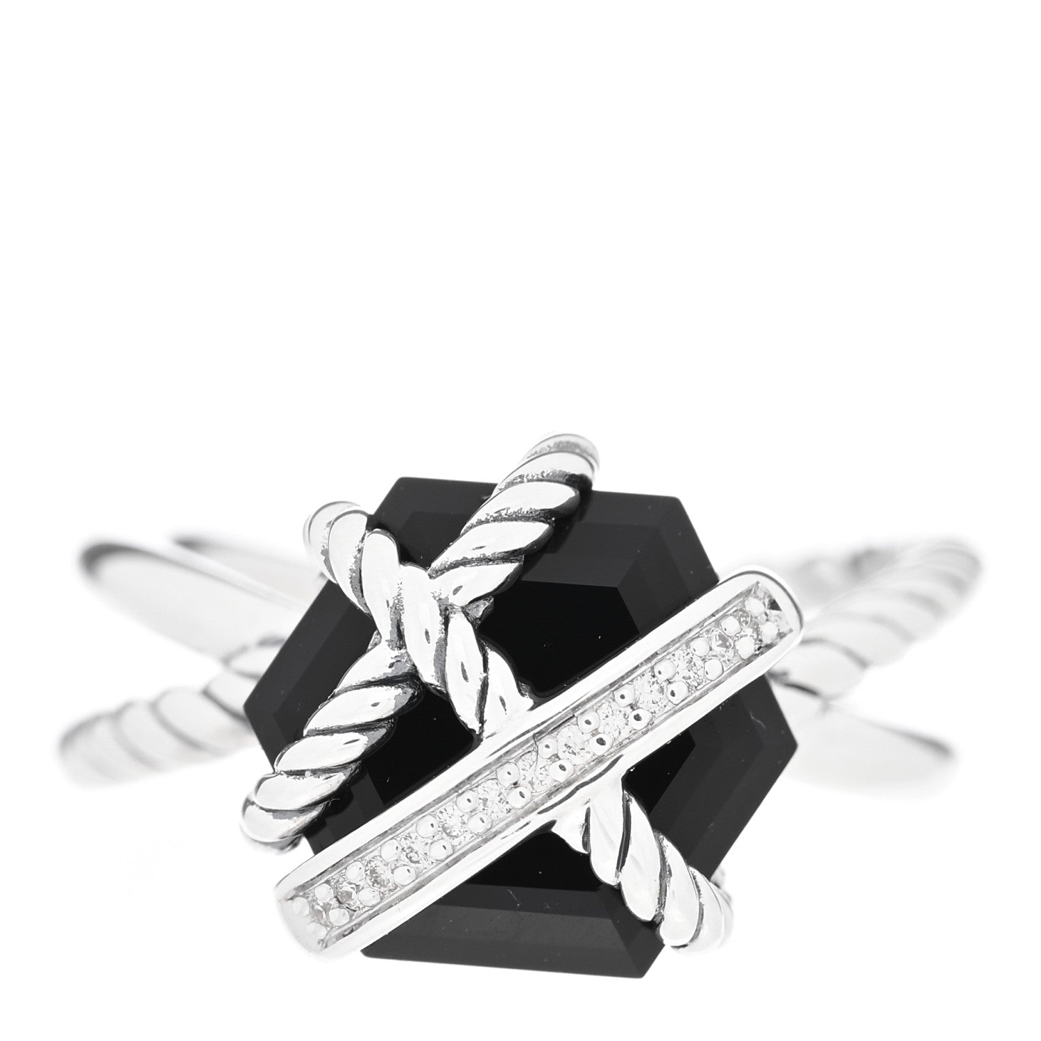 David Yurman Sterling Silver Diamond Black Onyx 10mm Cable Wrap Ring 49 5 1 of 4