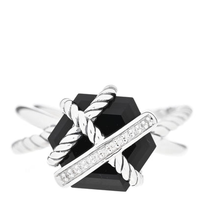 David Yurman Sterling Silver Diamond Black Onyx 10mm Cable Wrap Ring 49 5 1 of 4