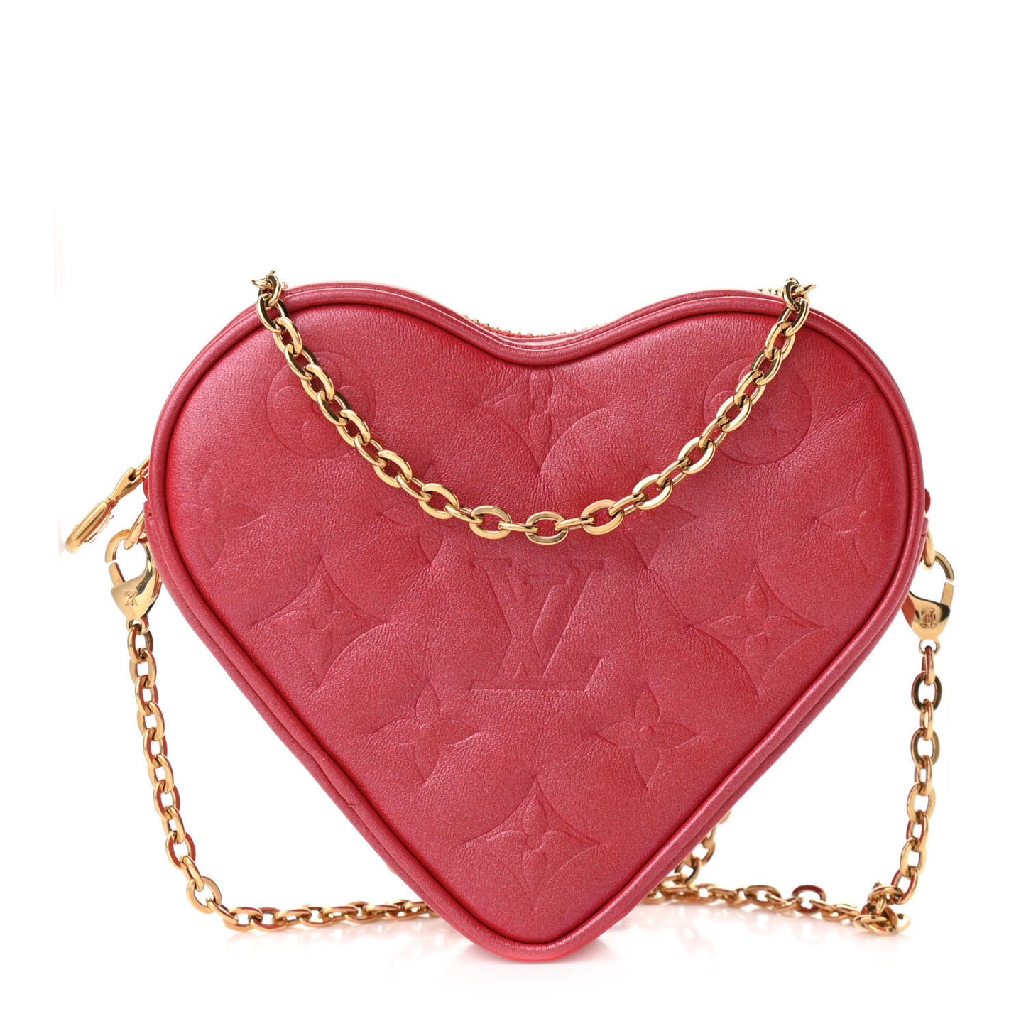Lambskin Embossed Monogram Fall In Love Sac Coeur Heart Chain Bag Lipstick Red