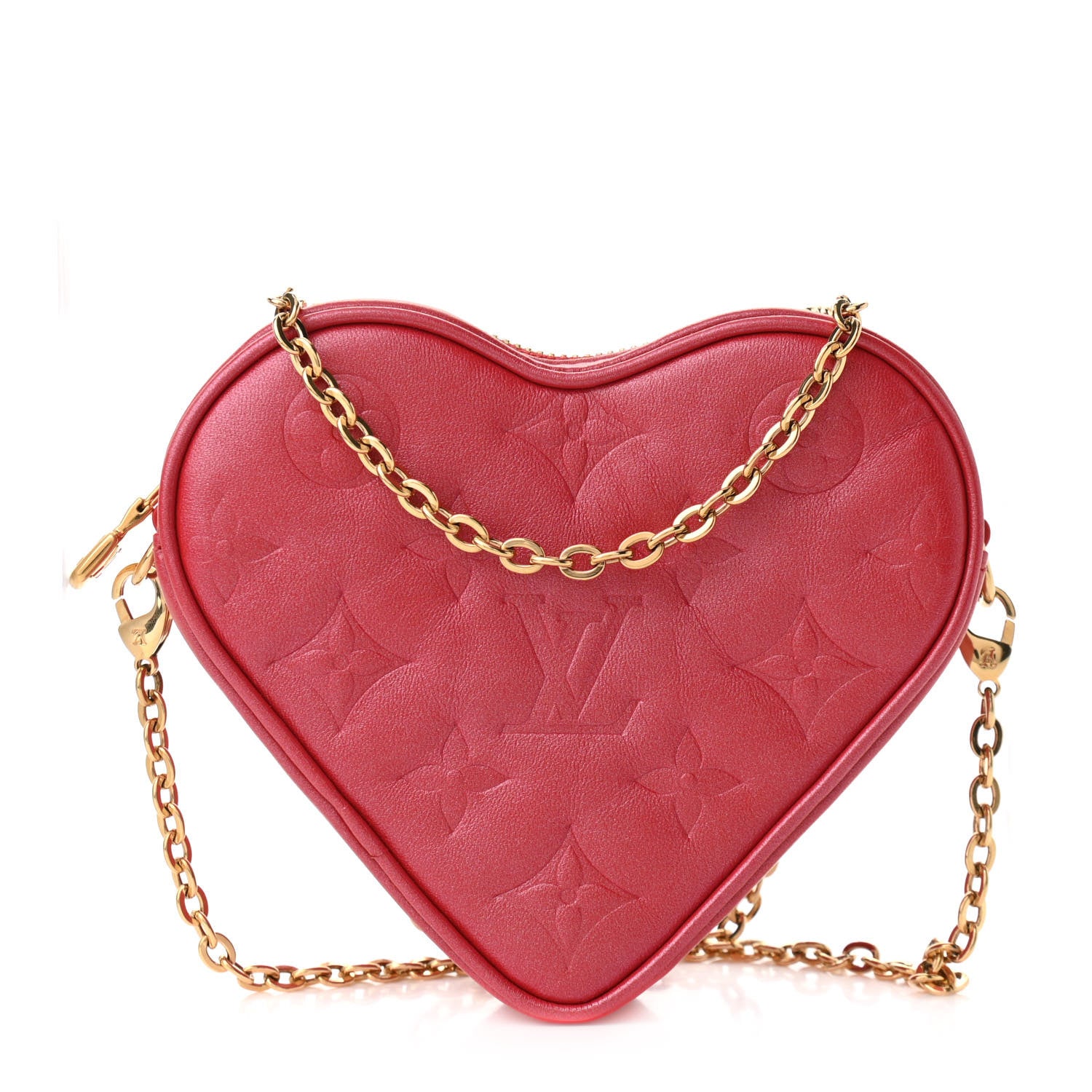 Louis Vuitton Lambskin Embossed Monogram Fall In Love Sac Coeur Heart Chain Bag Lipstick Red 1 of 10