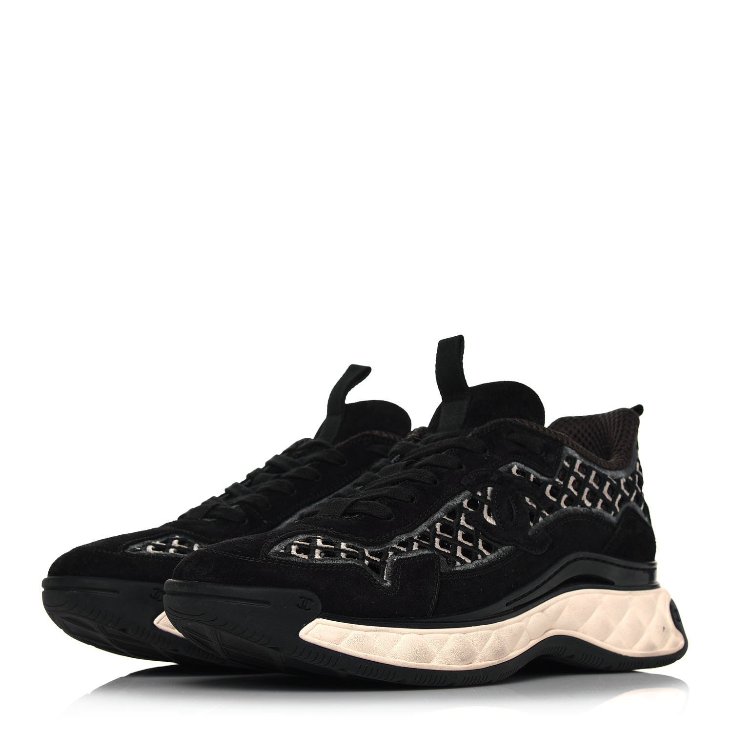 Chanel Suede Calfskin Embroidered CC Sneakers 40 Black 3 of 8
