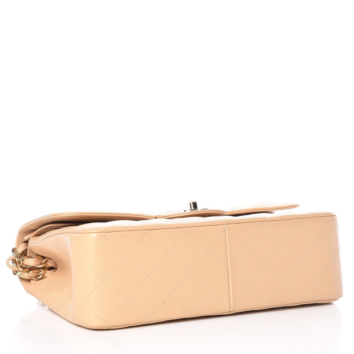Caviar Quilted Jumbo Double Flap Beige Clair