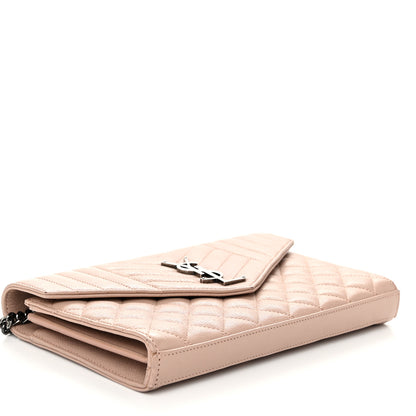 Saint Laurent Sheepskin Tri-Quilt Monogram Envelope Chain Wallet Dark Beige 4 of 12