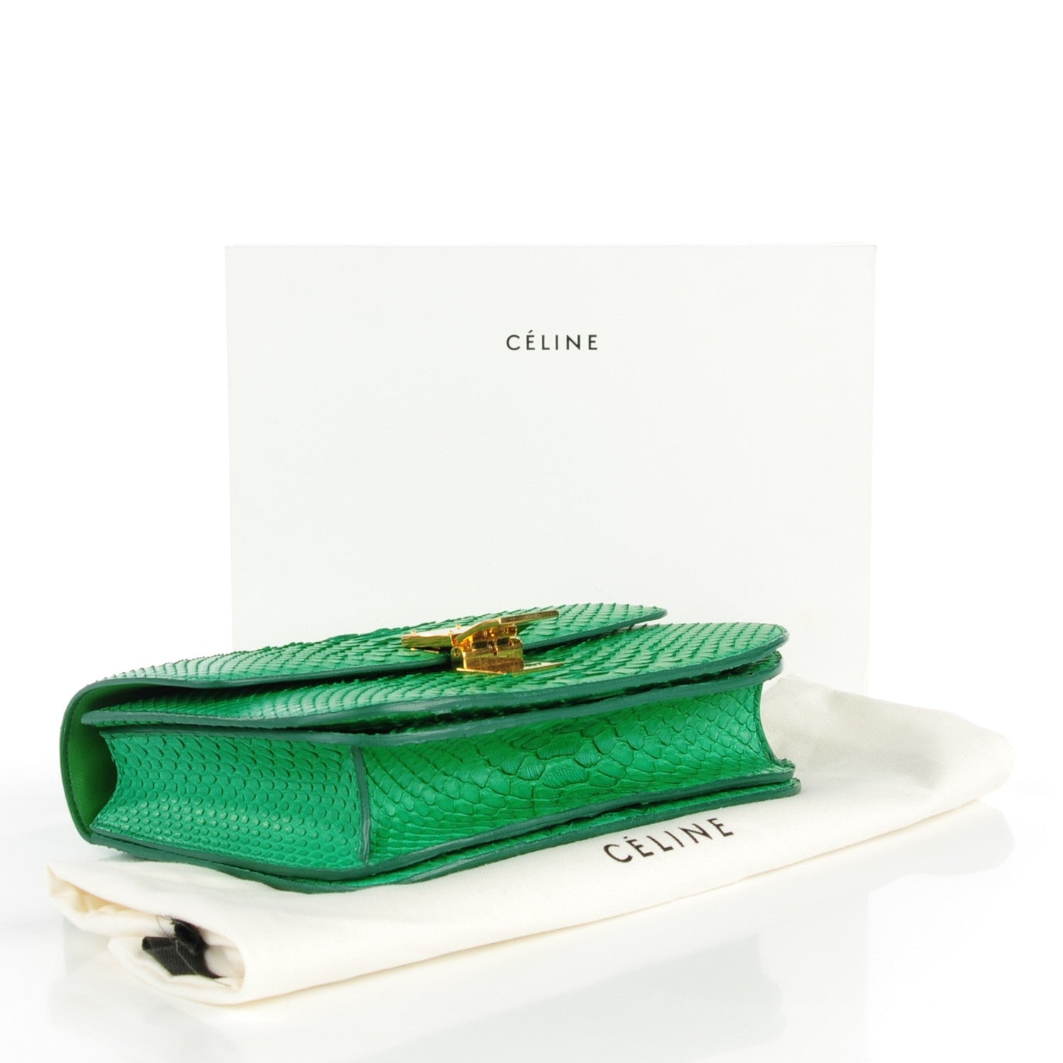 Celine Python Medium Classic Box Flap Bag Grass Green 4 of 7