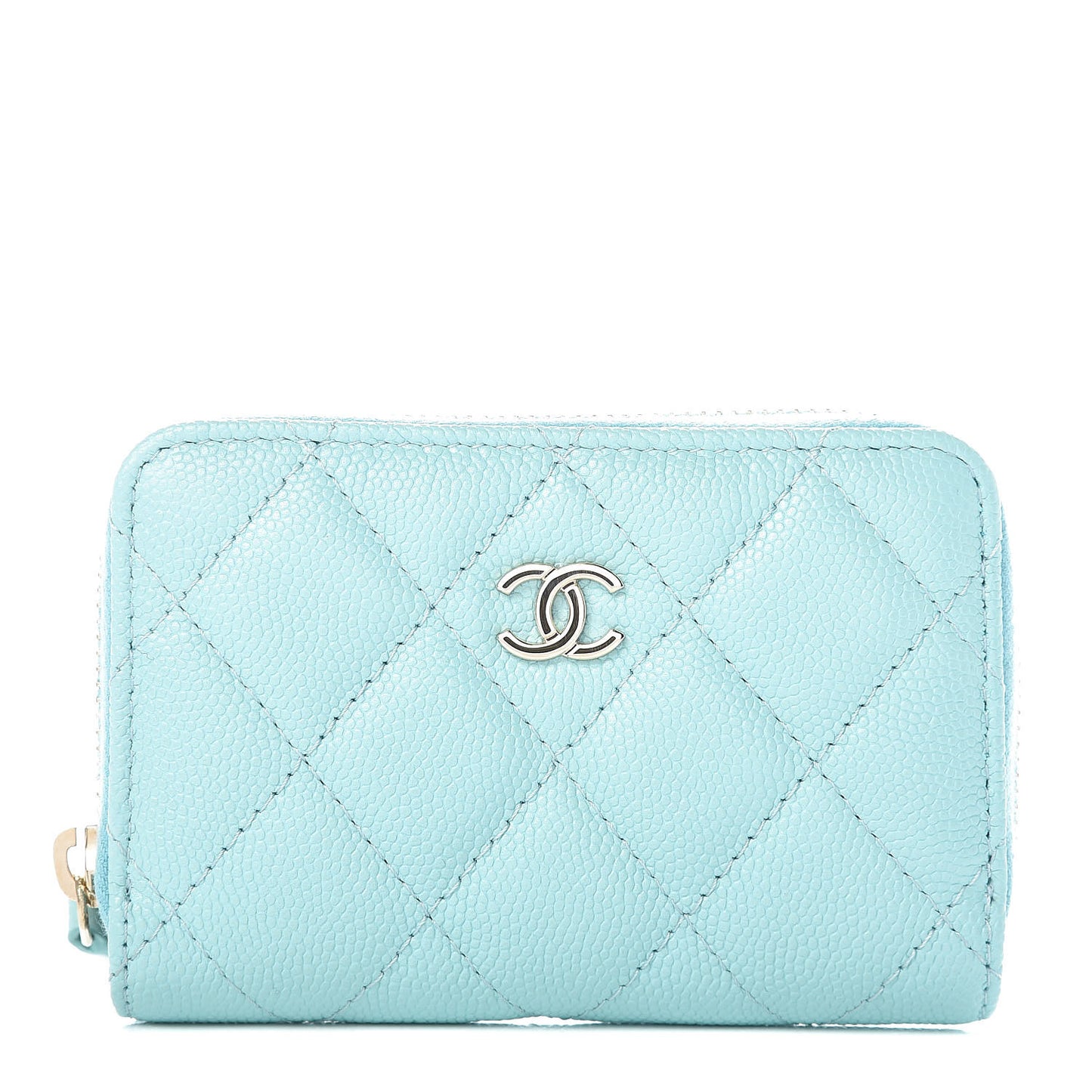 Caviar Quilted Zip Coin Purse Light Blue