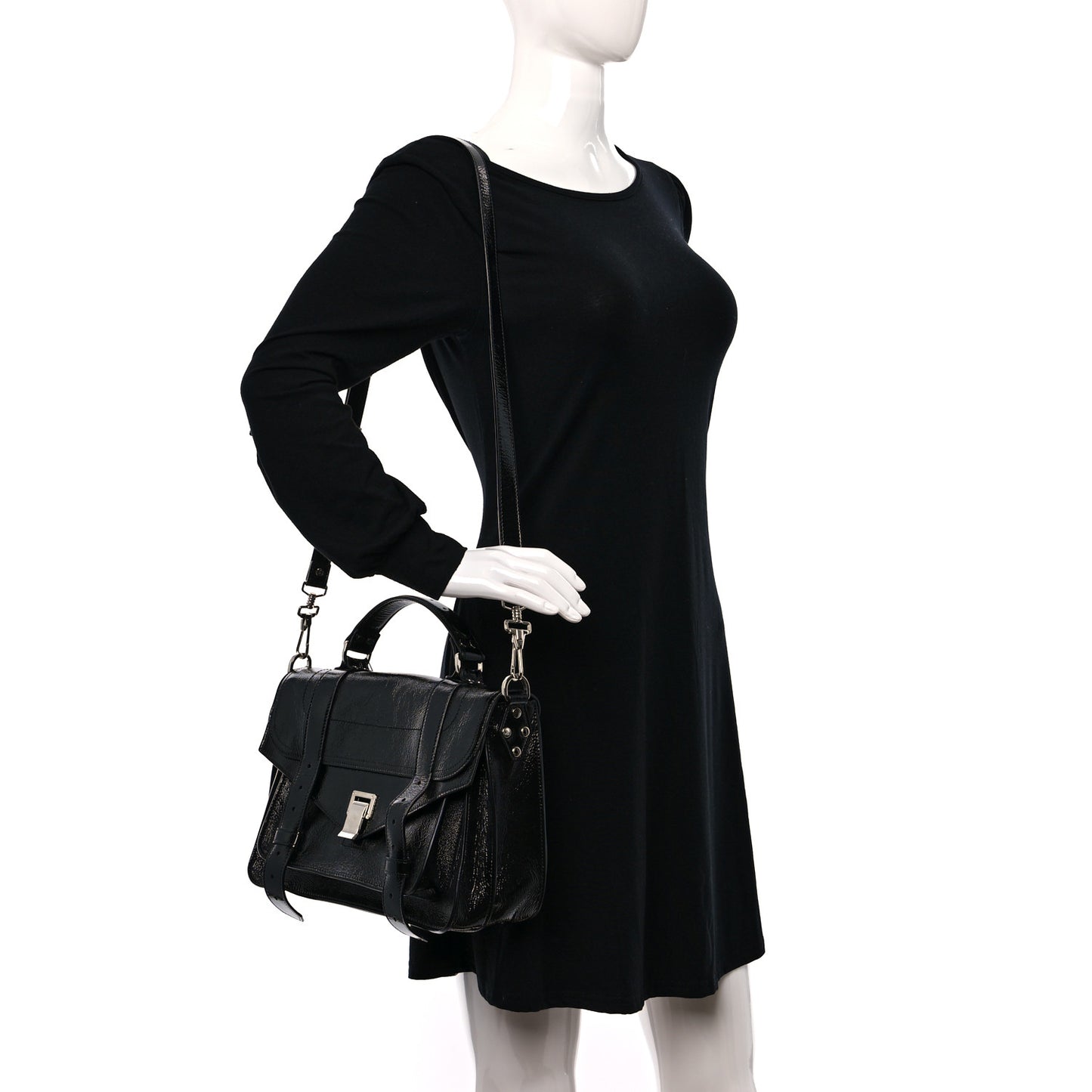 Crinkled Patent Calfskin Medium PS1 Satchel Black