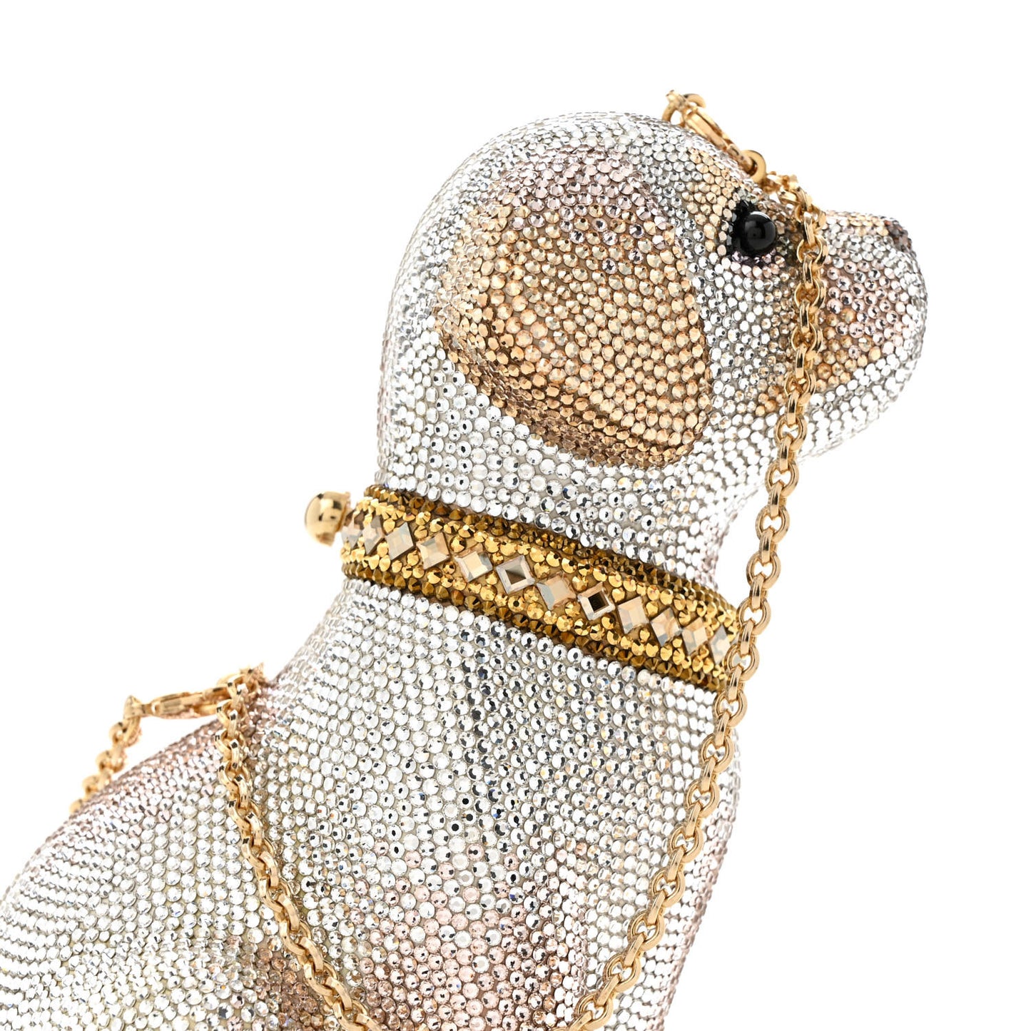Crystal Luna Puppy Dog Minaudiere Clutch White Gold