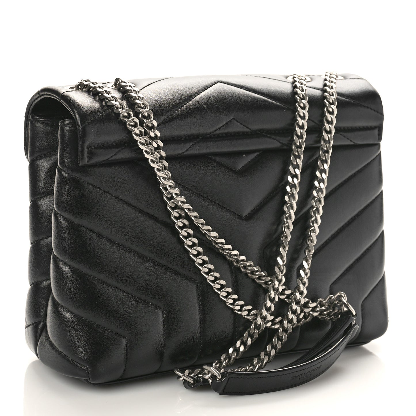 Calfskin Y Quilted Monogram Small Loulou Chain Satchel Black