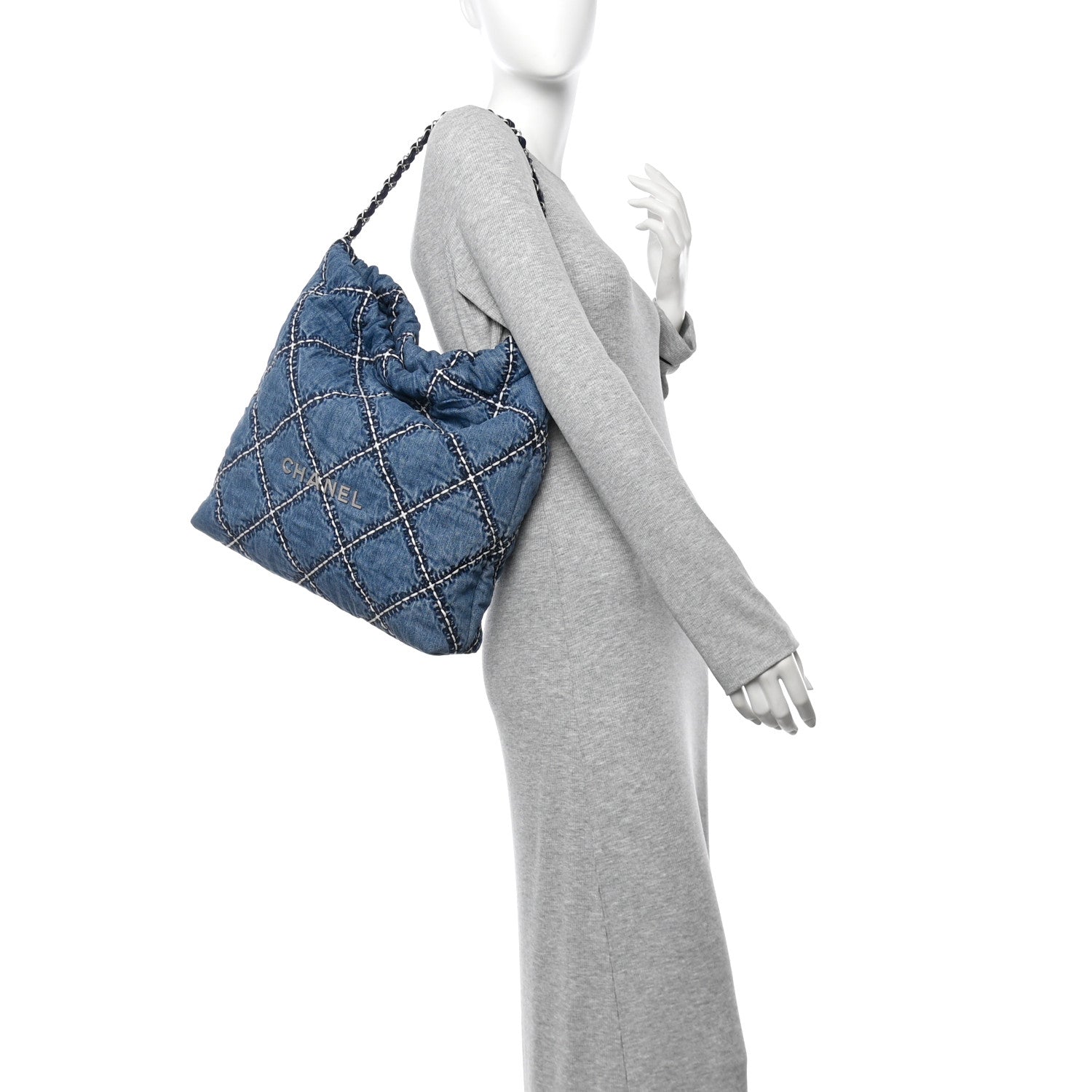 Chanel Denim Quilted Stitched Small Chanel 22 Blue 2 of 11