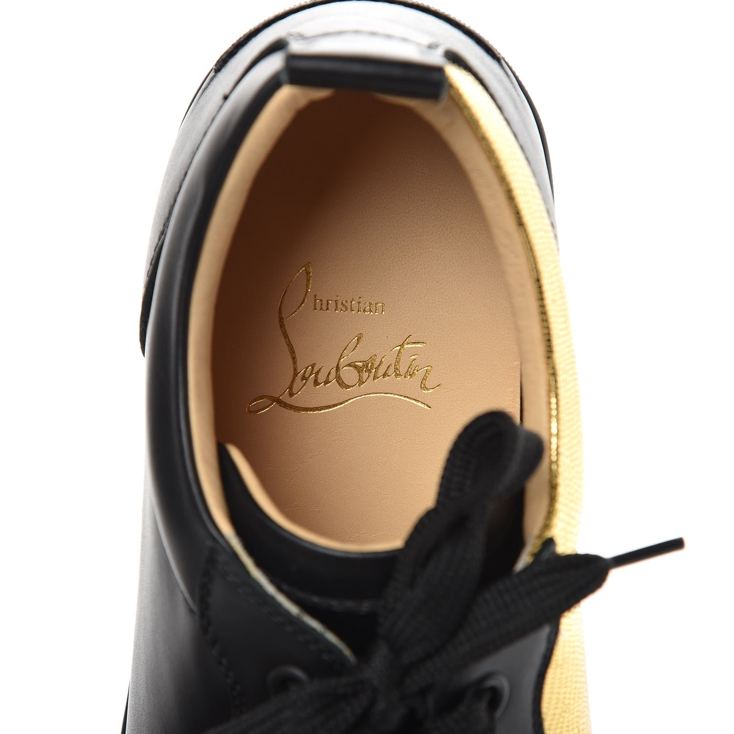 Christian Louboutin Calfskin Laminato Dino Womens Ying Louis Junior Flat Sneakers 36 Black Gold 8 of 10