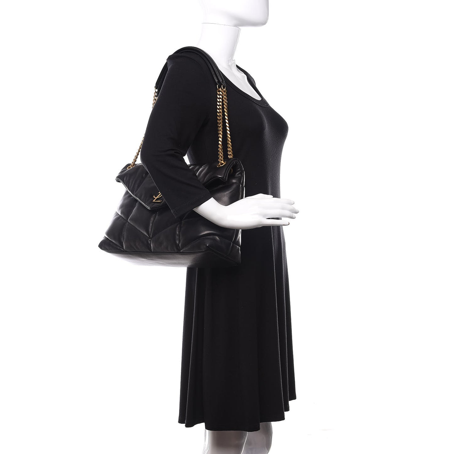 Lambskin Quilted Medium Loulou Puffer Monogram Chain Satchel Black