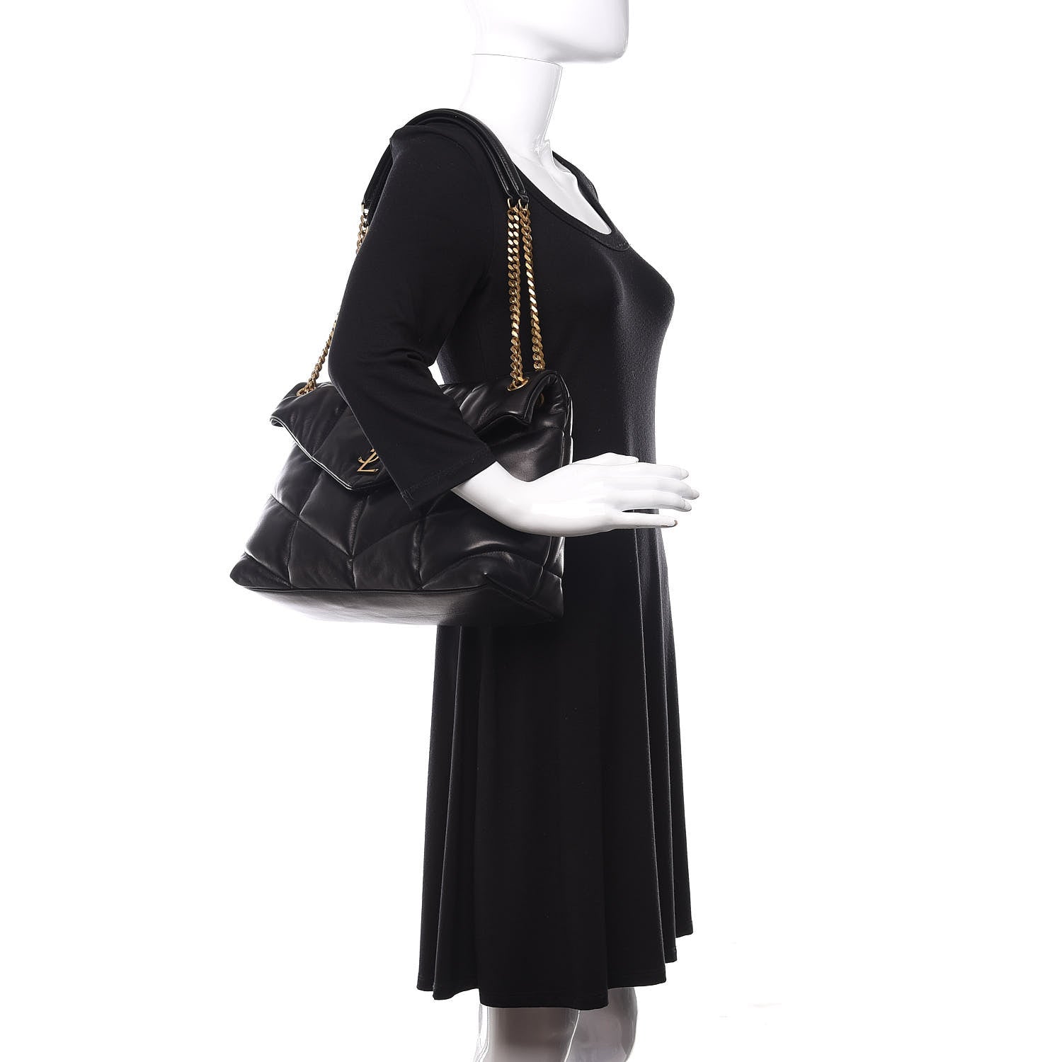 Saint Laurent Lambskin Quilted Medium Loulou Puffer Monogram Chain Satchel Black 2 of 11
