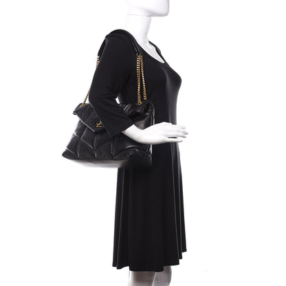Saint Laurent Lambskin Quilted Medium Loulou Puffer Monogram Chain Satchel Black 2 of 11