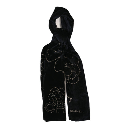Chanel Silk Velvet Glitter Camellia Stole Black 1 of 4