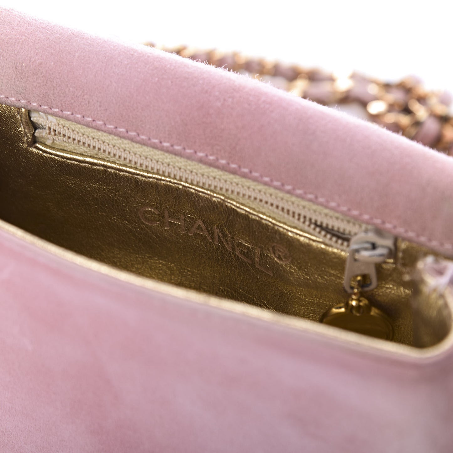 Suede Camellia Mini Flap Pink