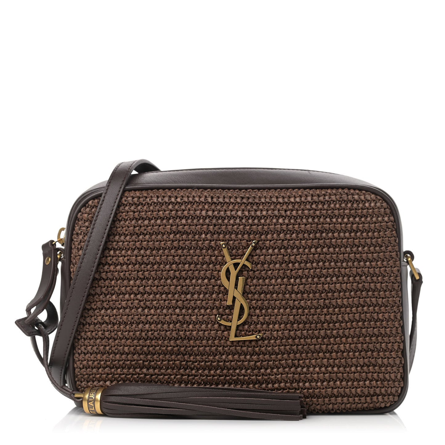 Raffia Canvas Monogram Lou Camera Bag Dark Chocolate