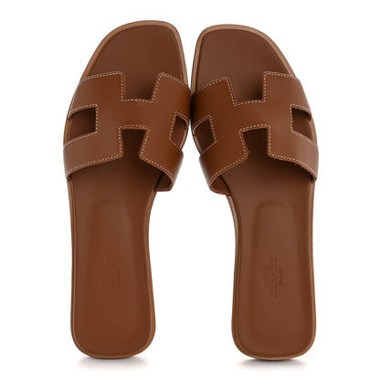 Hermes Box Calfskin Oran Sandals 38 Gold 2 of 11