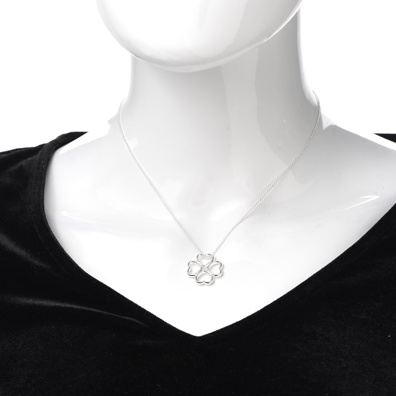 Tiffany Sterling Silver Four Hearts Clover Pendant Necklace 2 of 5