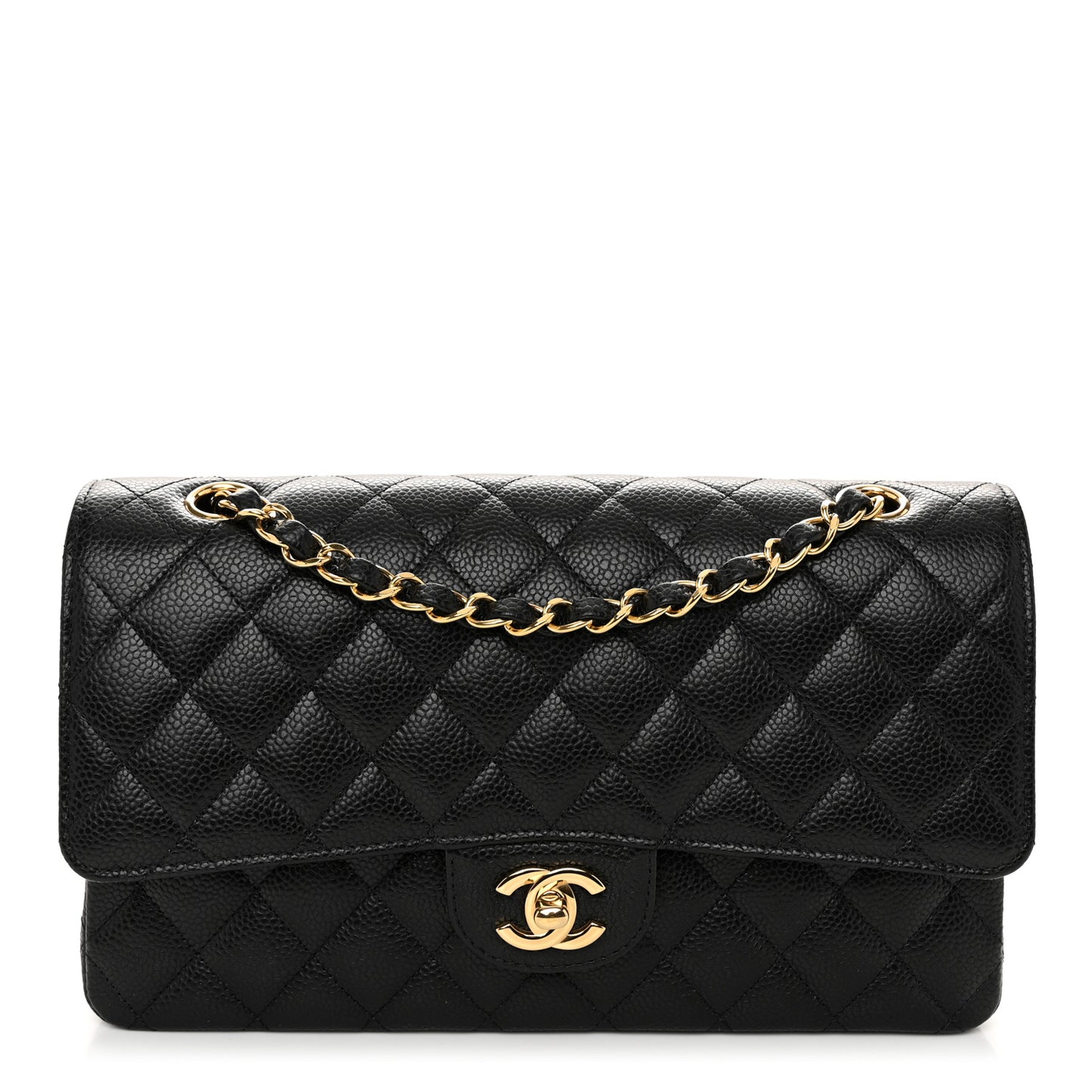 Caviar Quilted Medium Double Flap Black