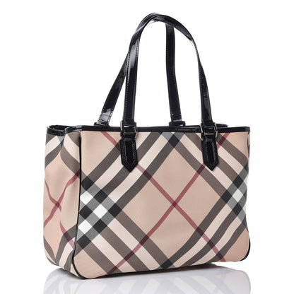 Burberry Patent Trim Nova Check Tote Black 2 of 10
