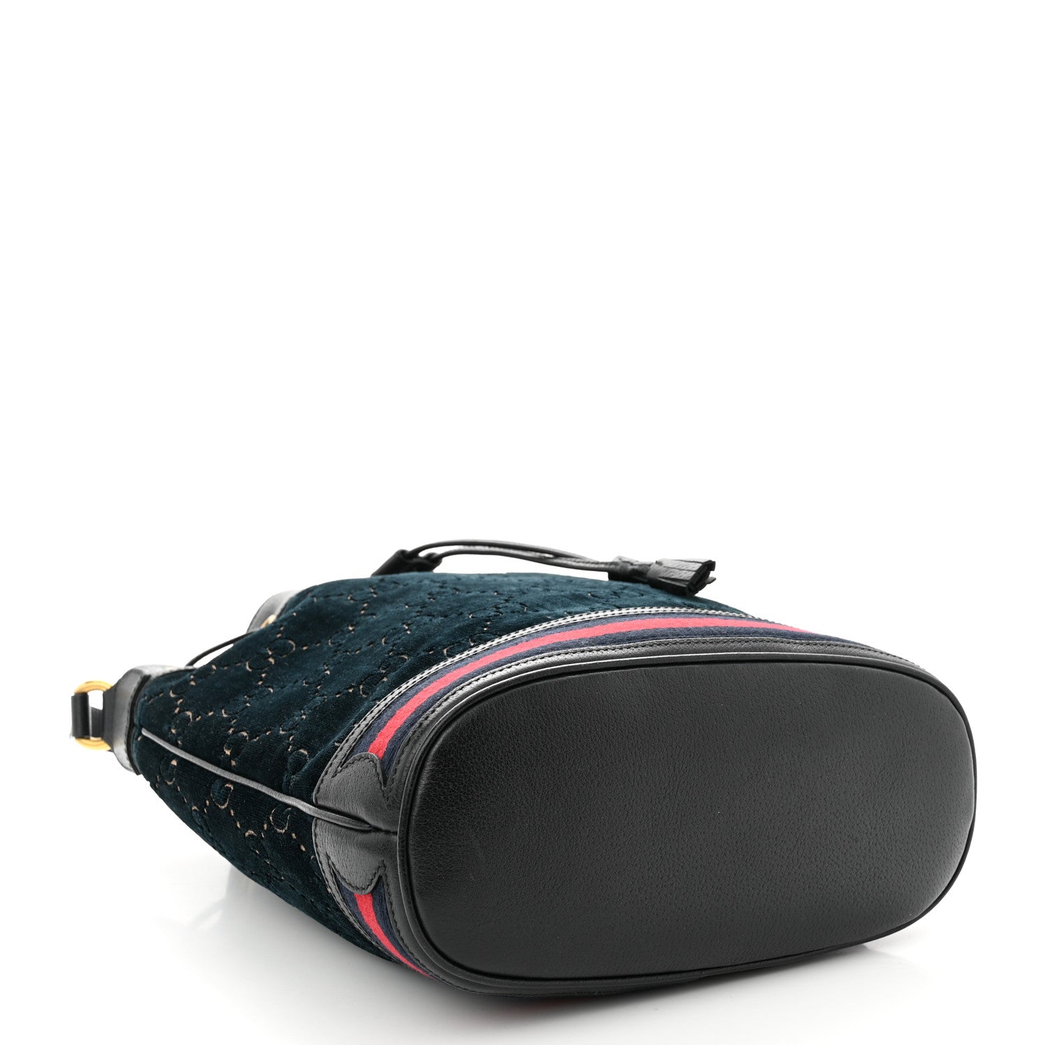 Gucci Velvet GG Monogram Web Bucket Bag Blue Beige 4 of 13