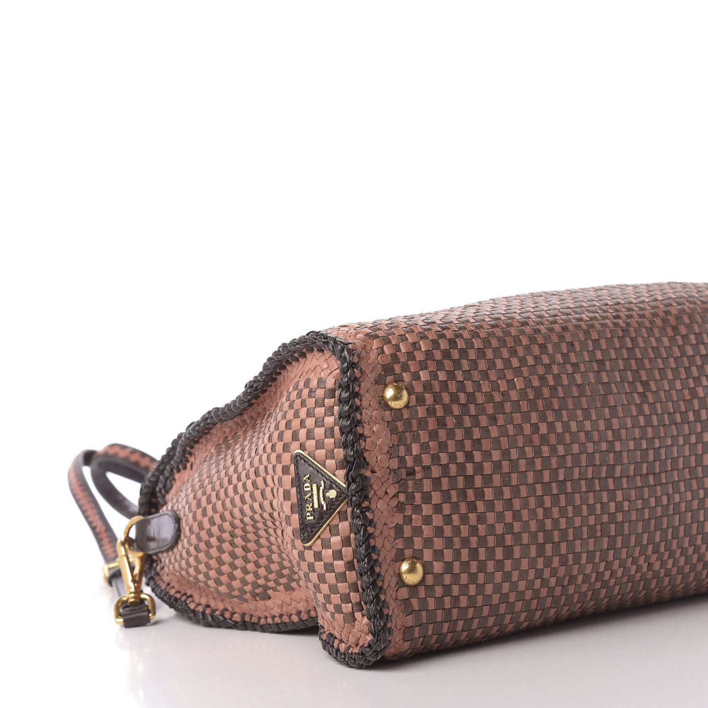 Goatskin Woven Top Handle Satchel Petalo Caffe