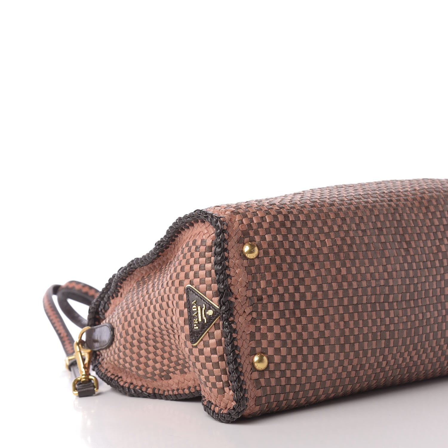 Prada Goatskin Woven Top Handle Satchel Petalo Caffe 6 of 10