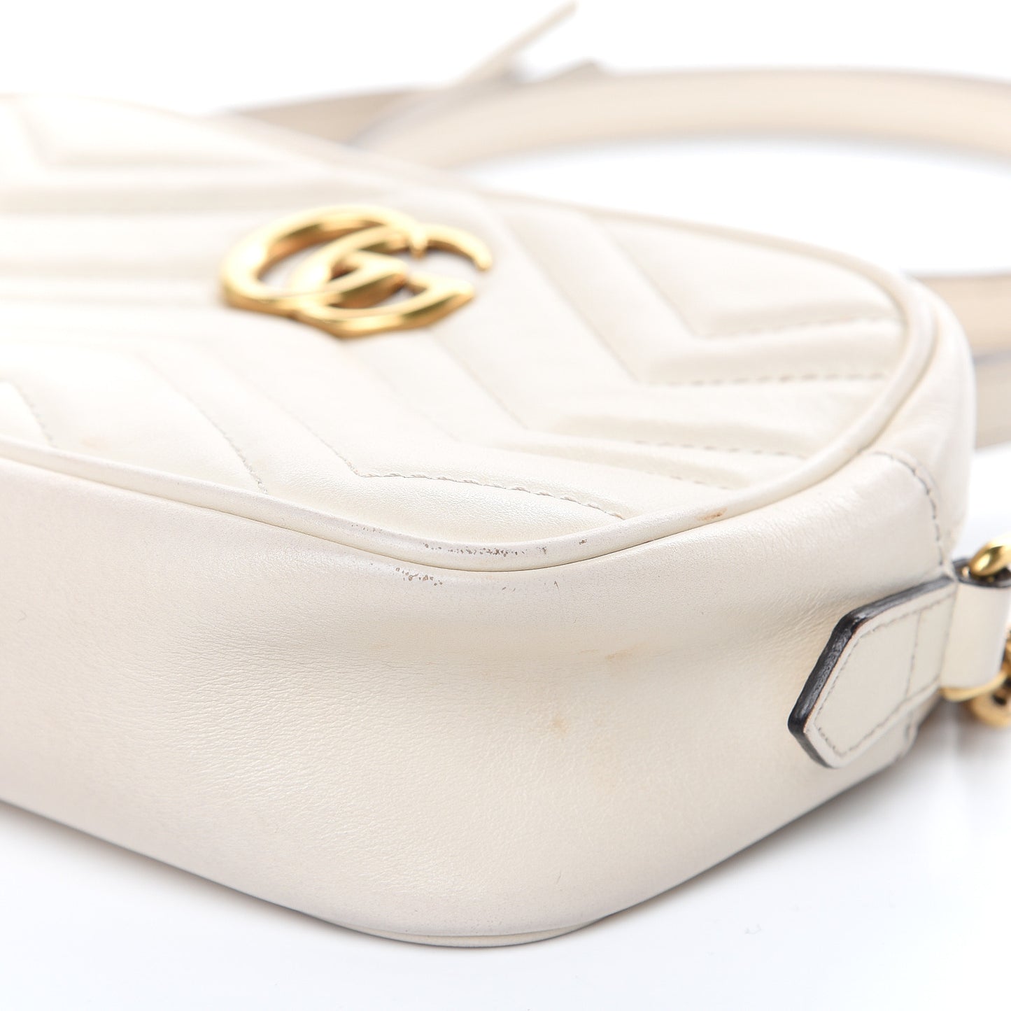 Calfskin Matelasse Mini GG Marmont Chain Shoulder Bag White