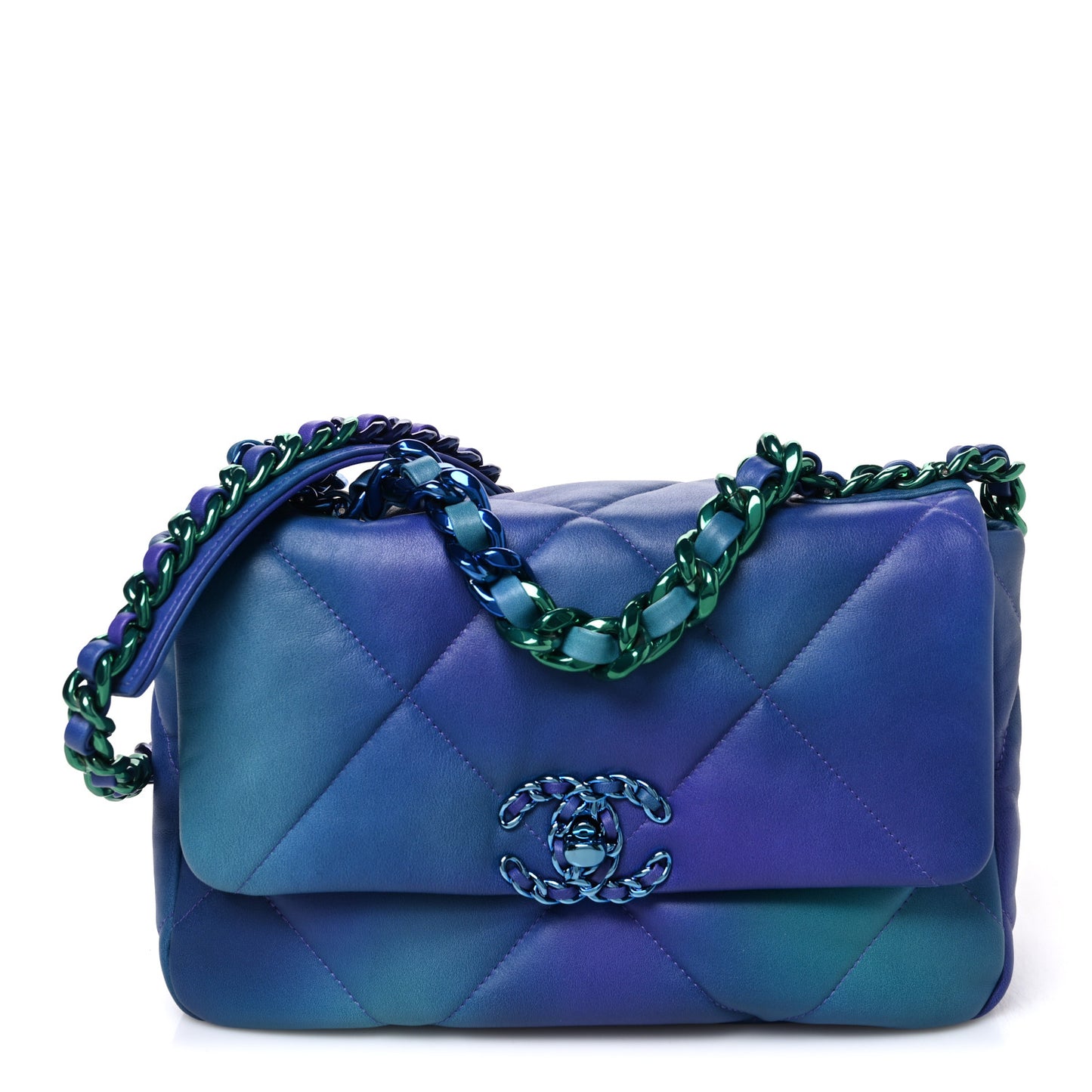 Tie Dye Calfskin Quilted Medium Chanel 19 Flap Blue Purple