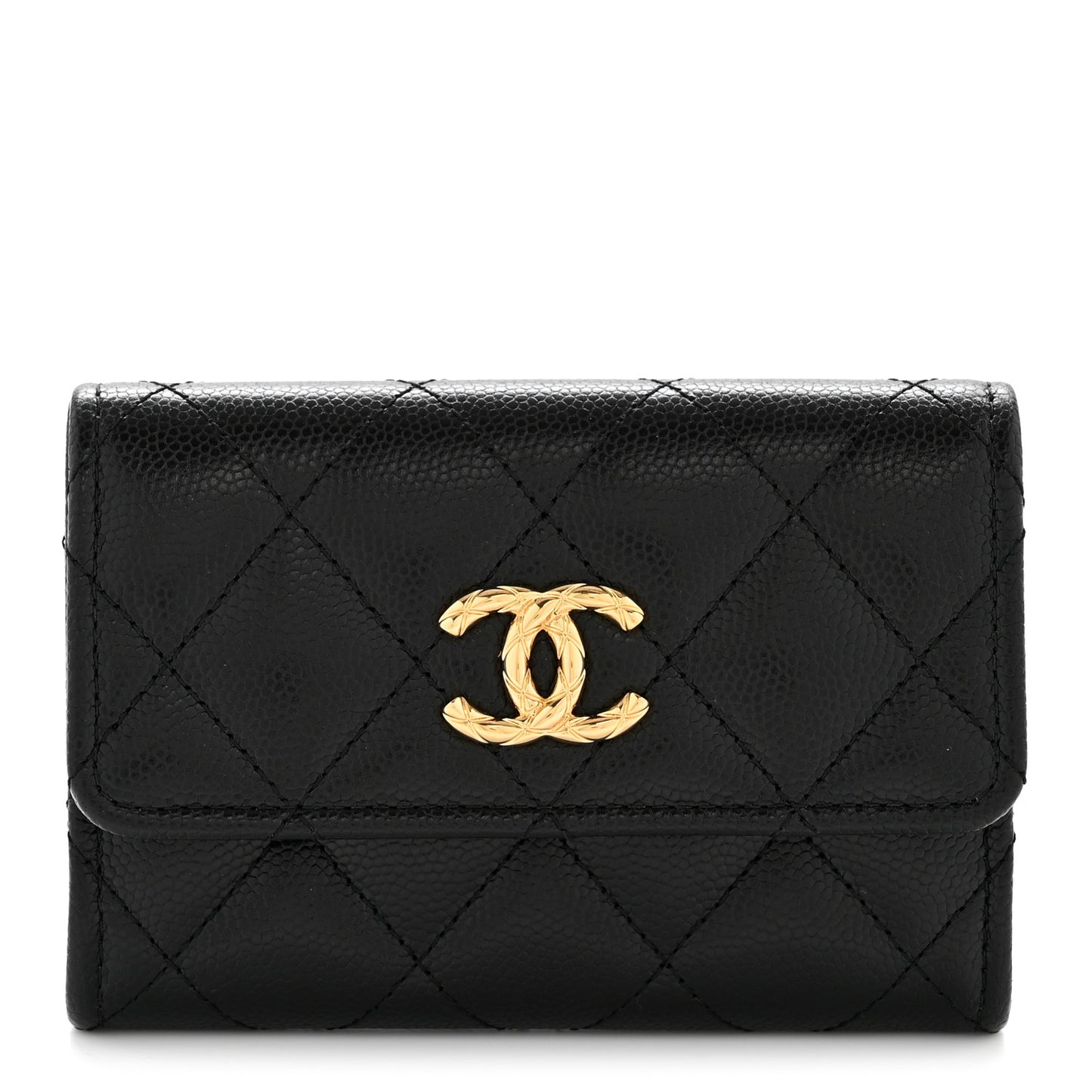 Caviar Quilted CC Flap Card Holder Black