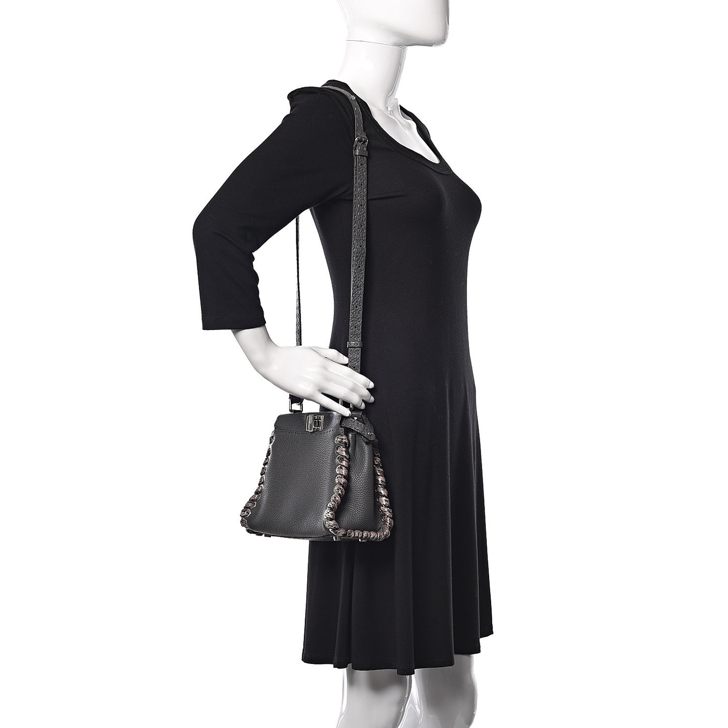 Cuoio Romano Elaphe Selleria Lace Up Bi-Color Mini Peekaboo Iconic Satchel Asfalto Latte Fumo