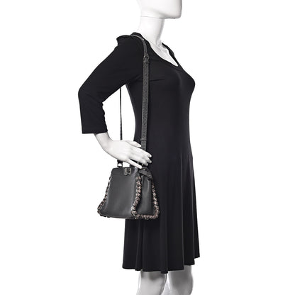 Fendi Cuoio Romano Elaphe Selleria Lace Up Bi-Color Mini Peekaboo Iconic Satchel Asfalto Latte Fumo 2 of 9