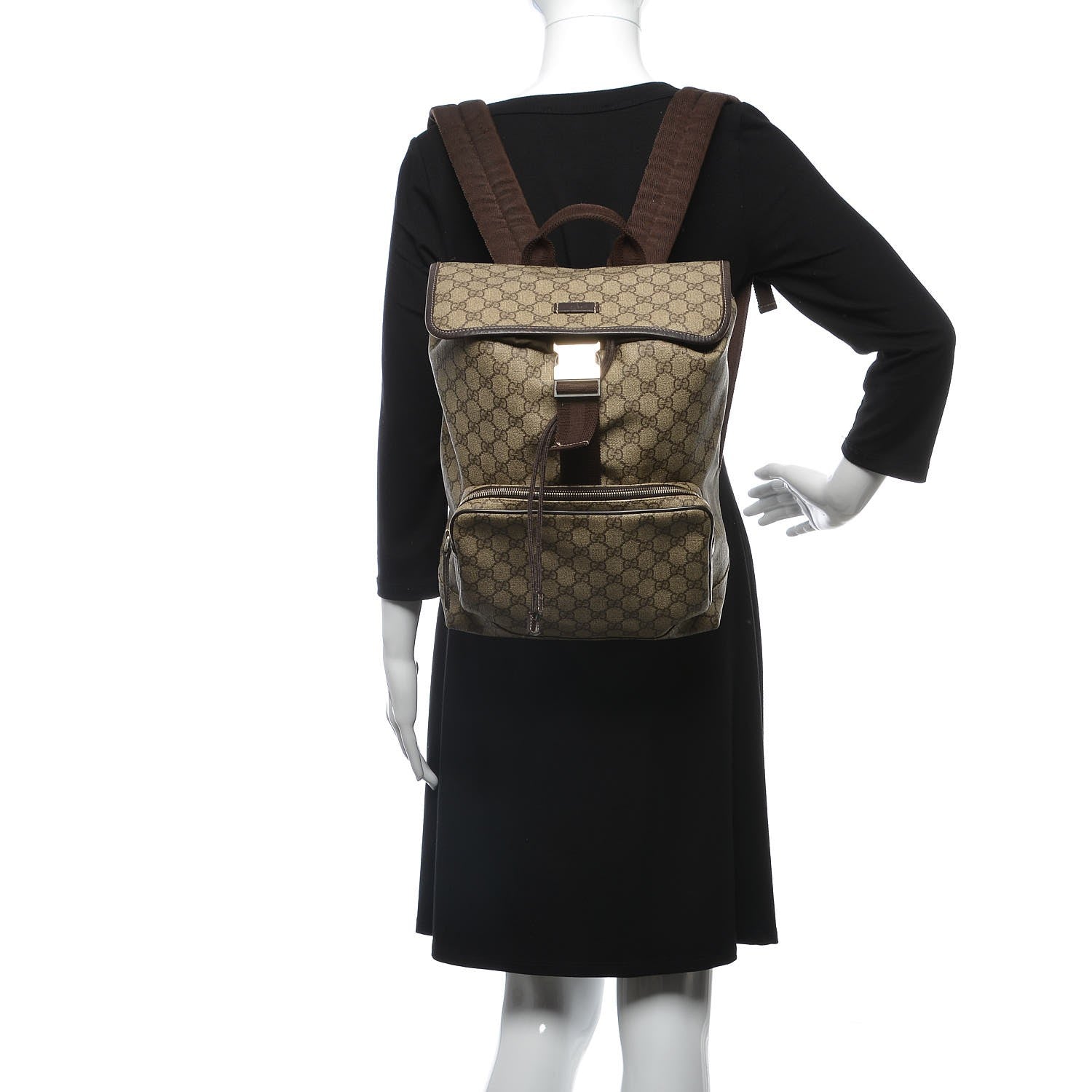 Gucci GG Supreme Monogram Medium Single Buckle Rucksack Backpack Beige Ebony Brown 2 of 13