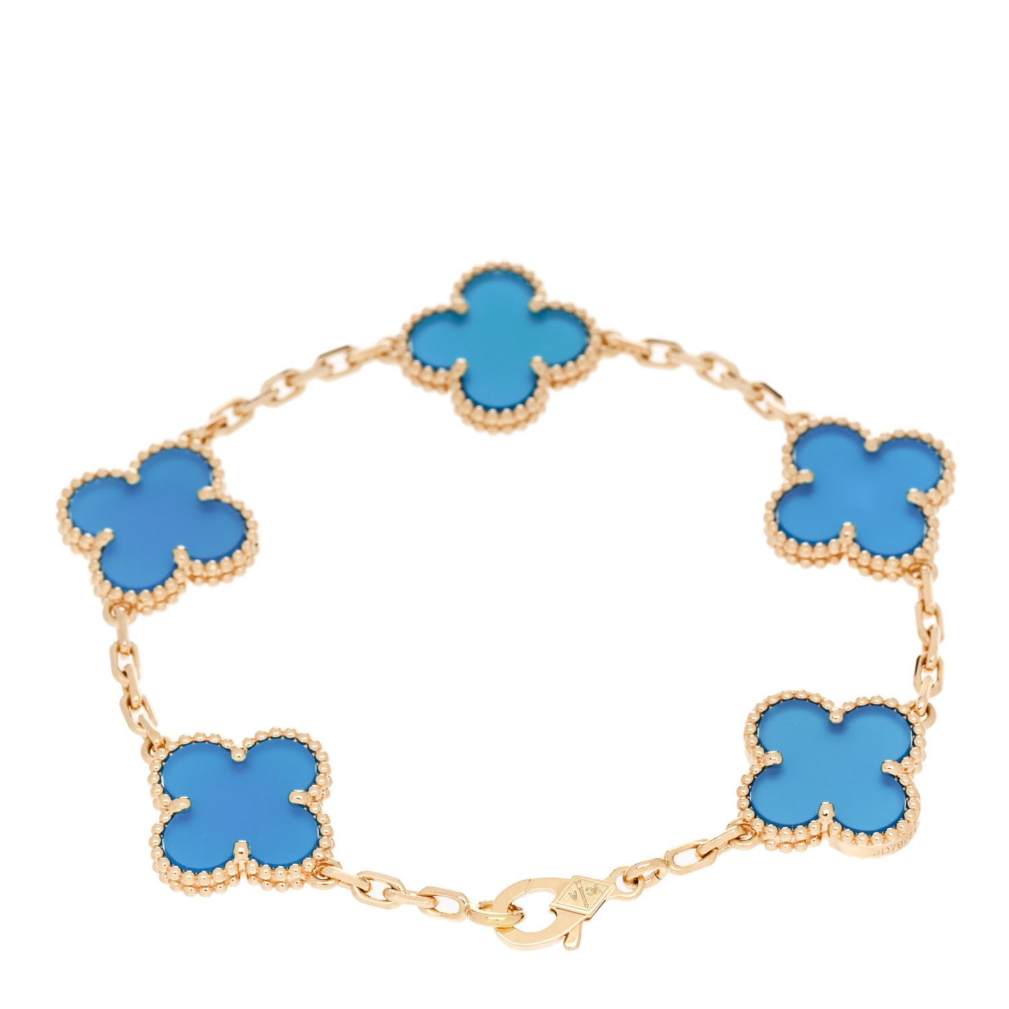 18K Yellow Gold Blue Agate 5 Motifs Vintage Alhambra Bracelet