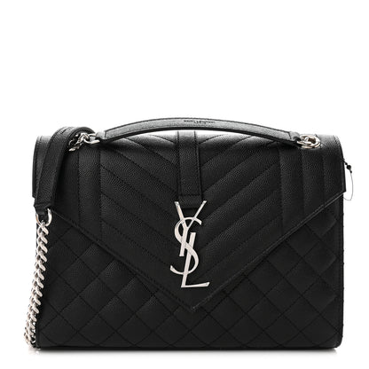 Saint Laurent Grain De Poudre Textured Mixed Matelasse Triquilt Medium Monogram Satchel Black 1 of 9
