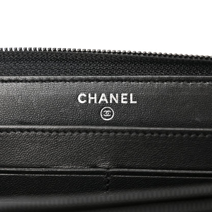 Chanel Lambskin Quilted Boy Zip Around Wallet Black 7 of 9