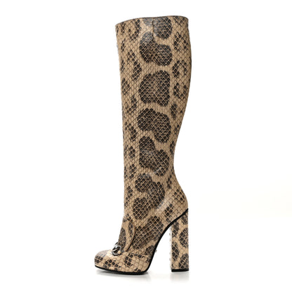 Gucci Snakeskin Lilian Horsebit Knee High Boots 36 Taffy 1 of 8
