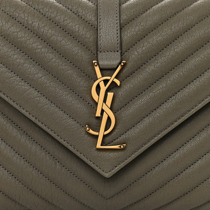 Saint Laurent Sheepskin Matelasse Chevron Monogram Medium College Bag Seaweed 7 of 10