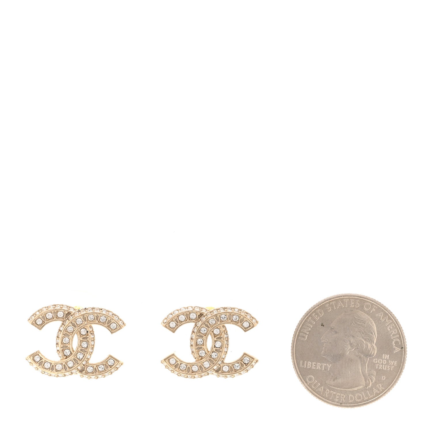 Chanel Crystal Timeless CC Earrings Light Gold 2 of 5