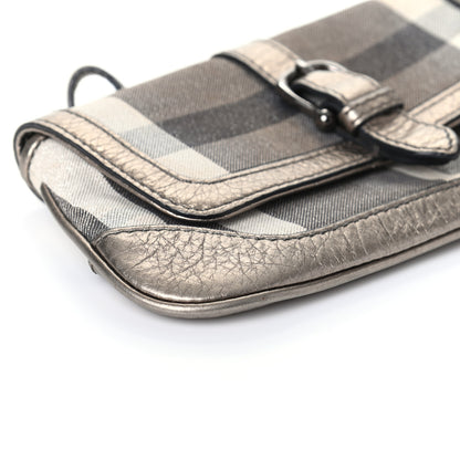 Burberry Metallic Calfskin Smoked Check Wristlet Pouch Pewter 7 of 9