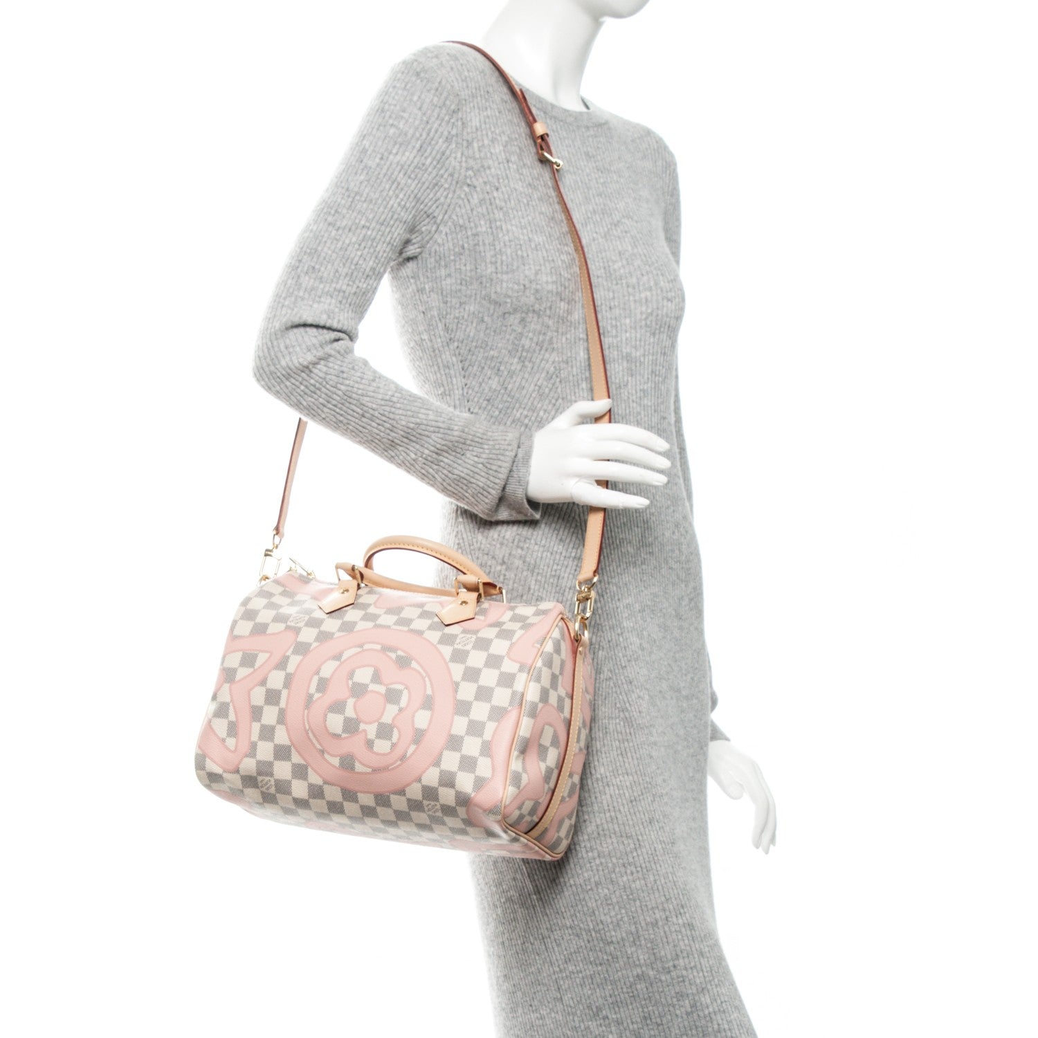 Louis Vuitton Damier Azur Tahitienne Speedy Bandouliere 30 Rose Ballerine 2 of 7