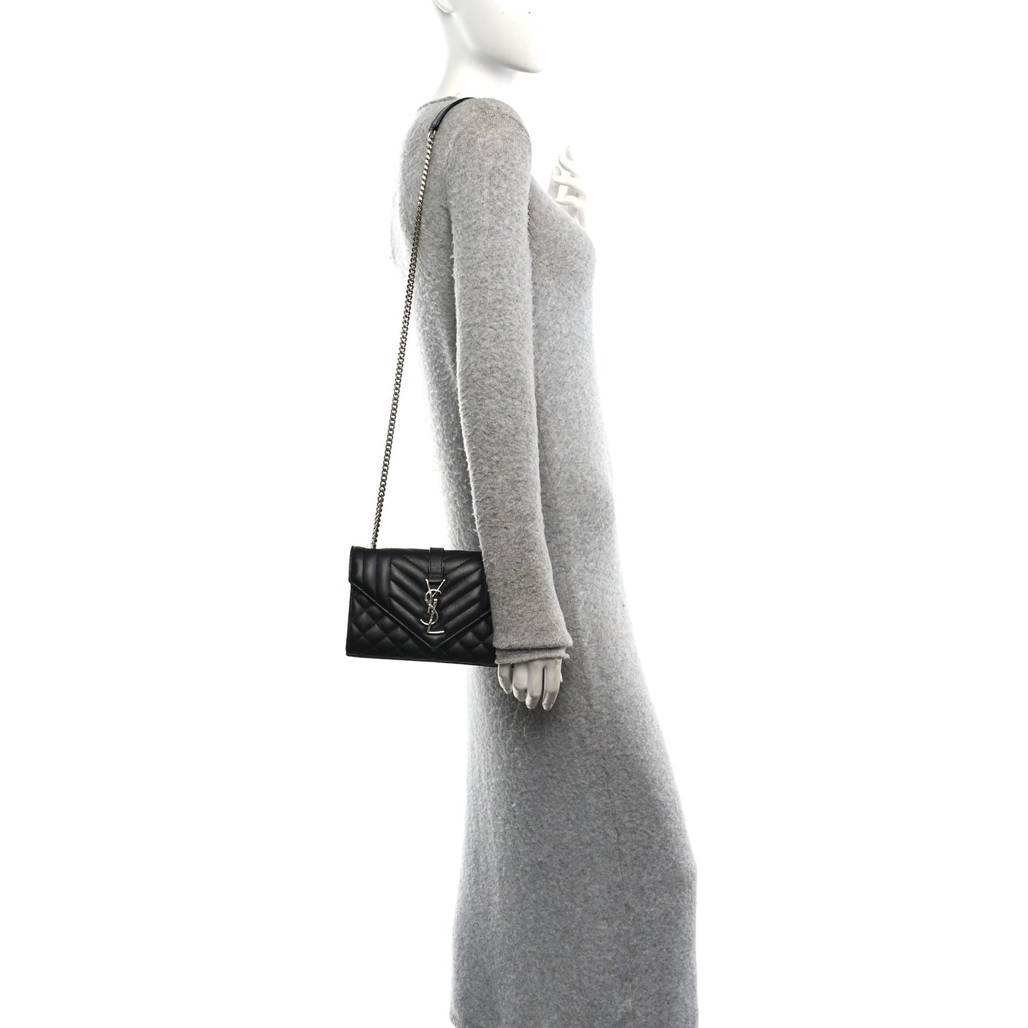 Grain De Poudre Textured Mixed Matelasse Triquilt Small Monogram Satchel Black