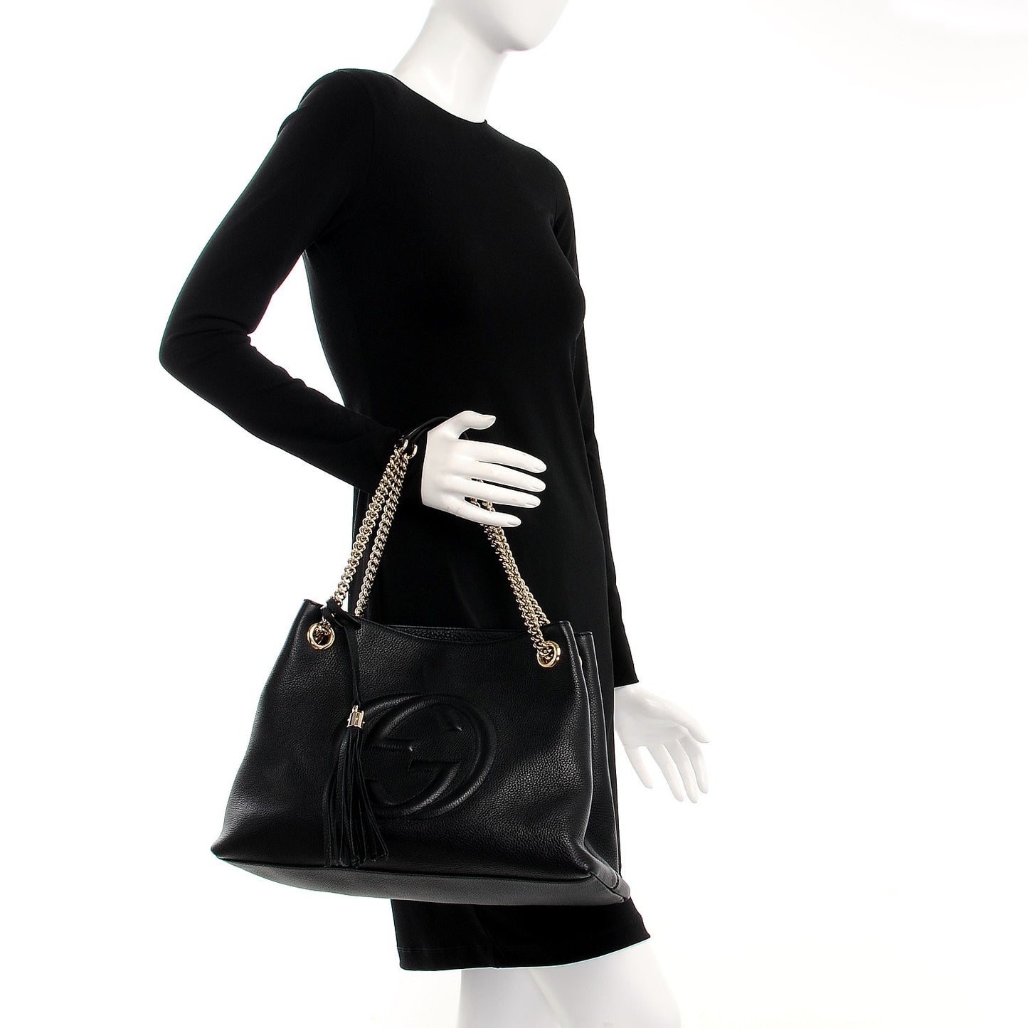 Pebbled Calfskin Medium Soho Chain Shoulder Bag Black