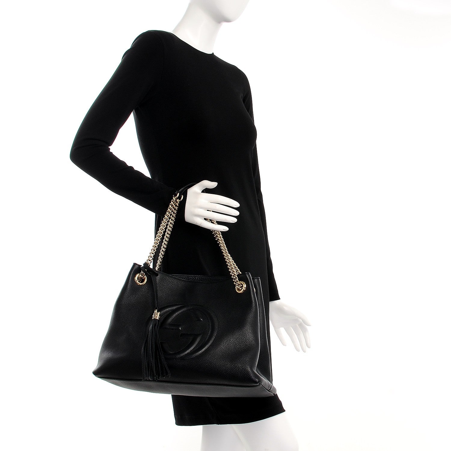 Gucci Pebbled Calfskin Medium Soho Chain Shoulder Bag Black 2 of 8