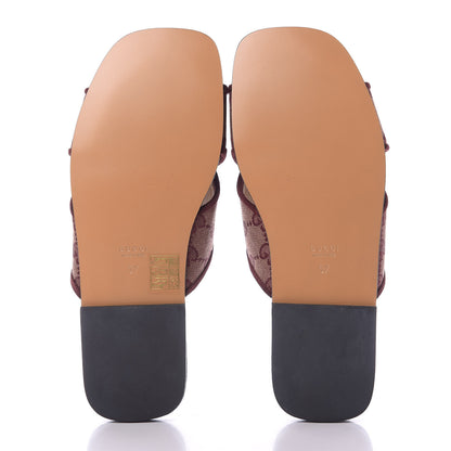 Gucci Canvas GG Monogram Womens Criss Cross Slide Sandals 37 Sahara Rubino Chardonnay 10 of 11