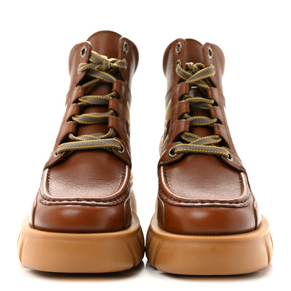 Gucci Quebec Calfskin Web Womens Interlocking G Lace Up Combat Up Combat Boots 37 Cuir Mystic White Ebony Beige 3 of 10